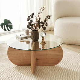 Aucune Mesa de centro BUBBLE de cristal - Redonda - Roble Zafiro